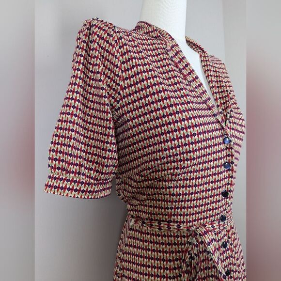 King Louie Lola Callaloo Dress Red M Retro Mod Stretchy - Picture 5 of 11